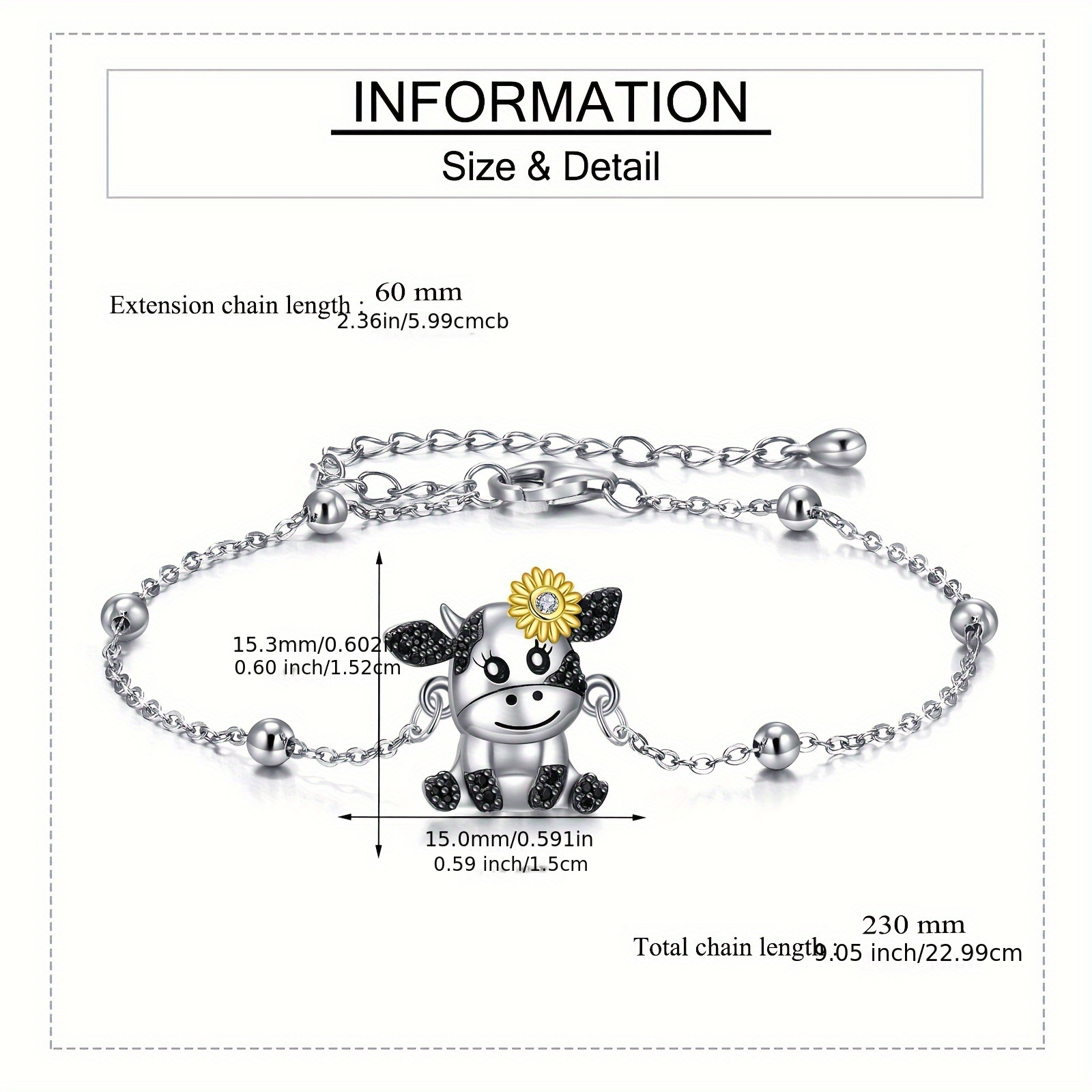 925 Silver Cow Bracelet for Women, Cow Jewelry Gift